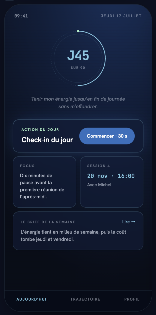 L'app Better Being, écran du jour